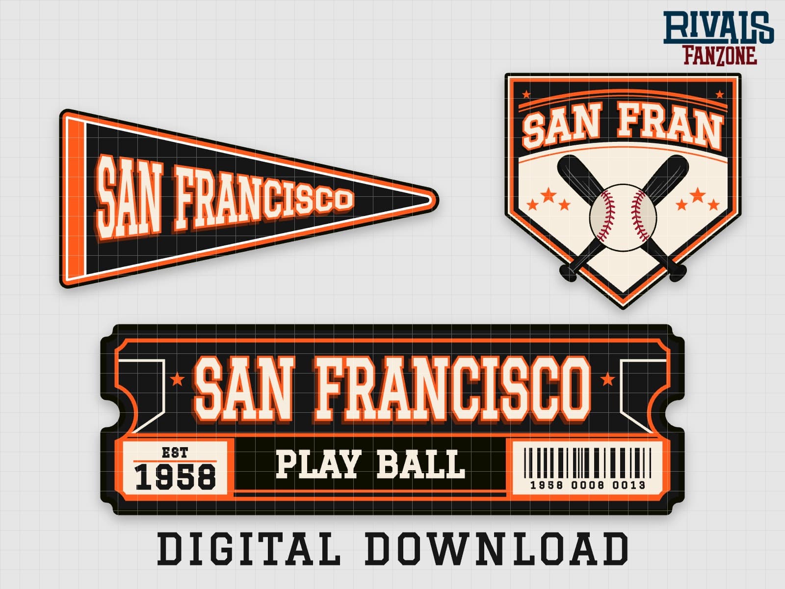 San Francisco Baseball Pennant, Ticket & Home Plate Sign SVG – Cricut Cut Files — preview 1