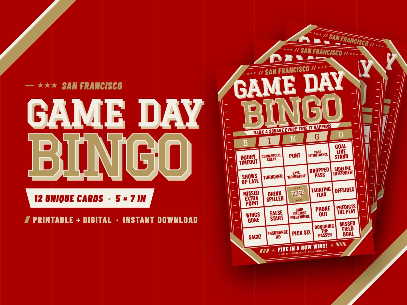 San Francisco Football Bingo – 12 Card Pack — preview 1