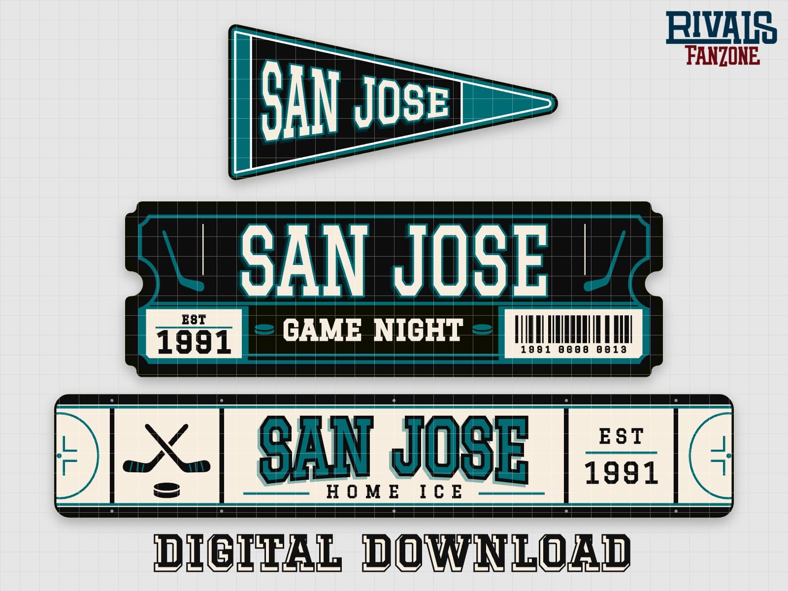 San Jose Hockey Pennant, Ticket & Rink Sign SVG – Cricut Cut Files — preview 1