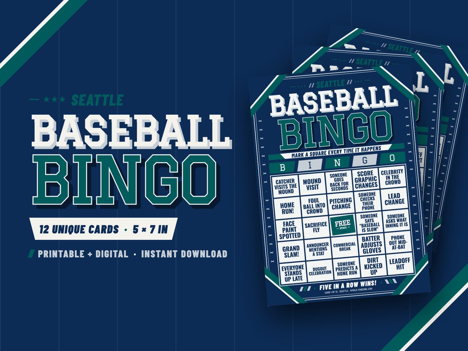 Seattle Baseball Bingo – 12 Card Pack — preview 1