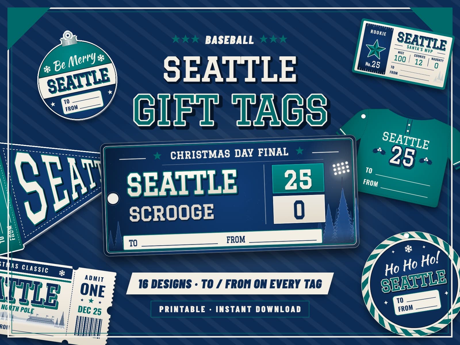 Seattle Baseball Game Day Gift Tags – 16 Printable Designs — preview 1