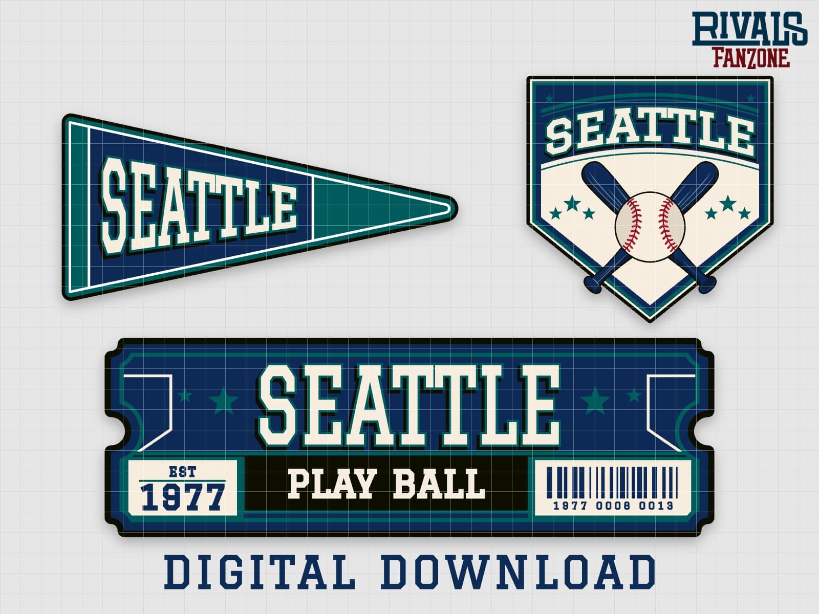 Seattle Baseball Pennant, Ticket & Home Plate Sign SVG – Cricut Cut Files — preview 1