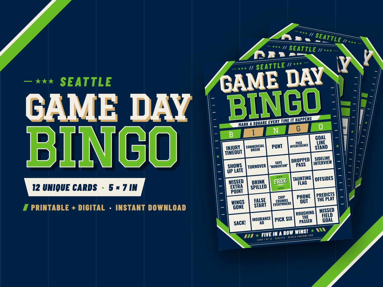 Seattle Game Day Bingo – 12 Card Pack — preview 1