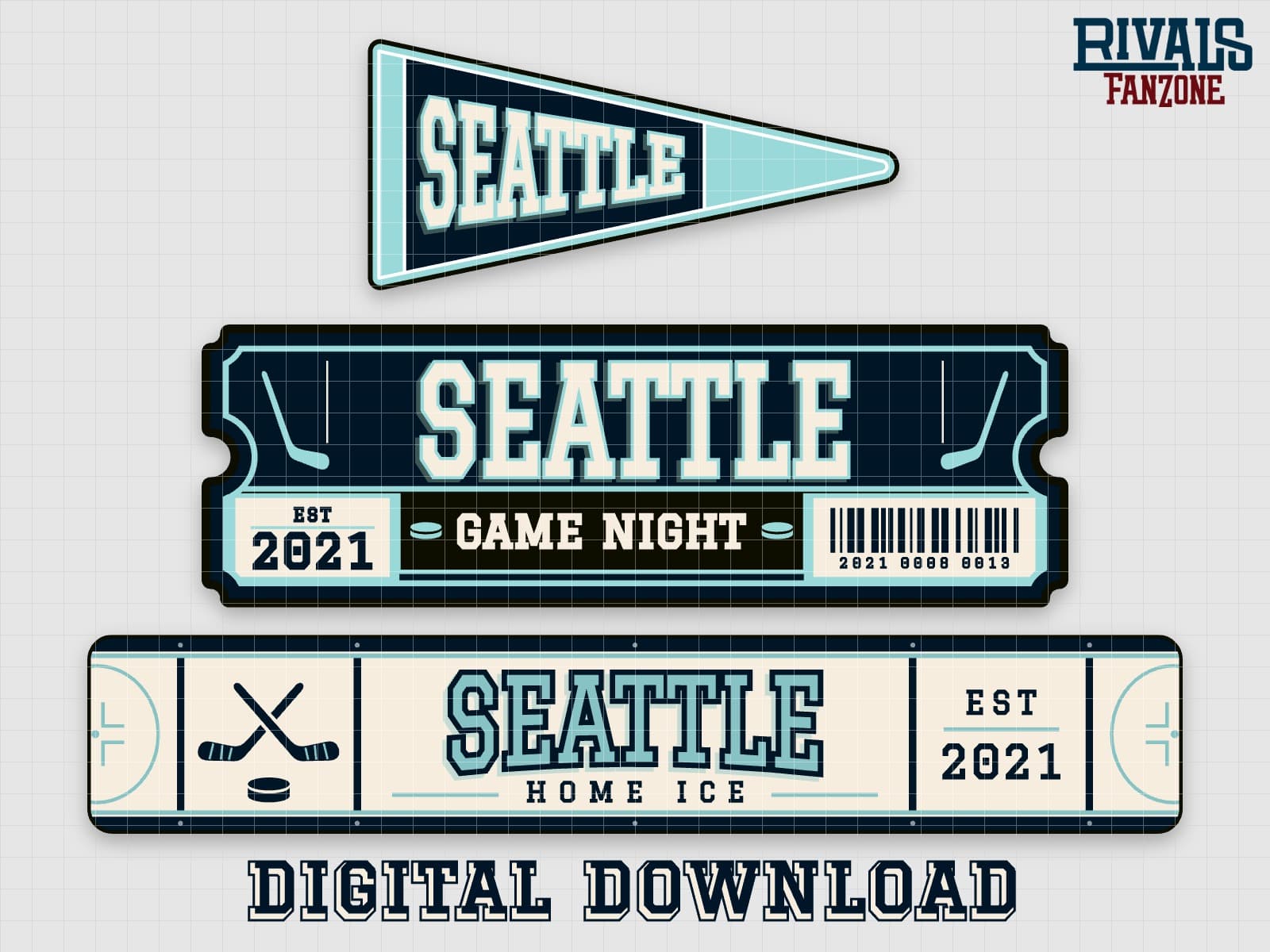 Seattle Hockey Pennant, Ticket & Rink Sign SVG – Cricut Cut Files — preview 1