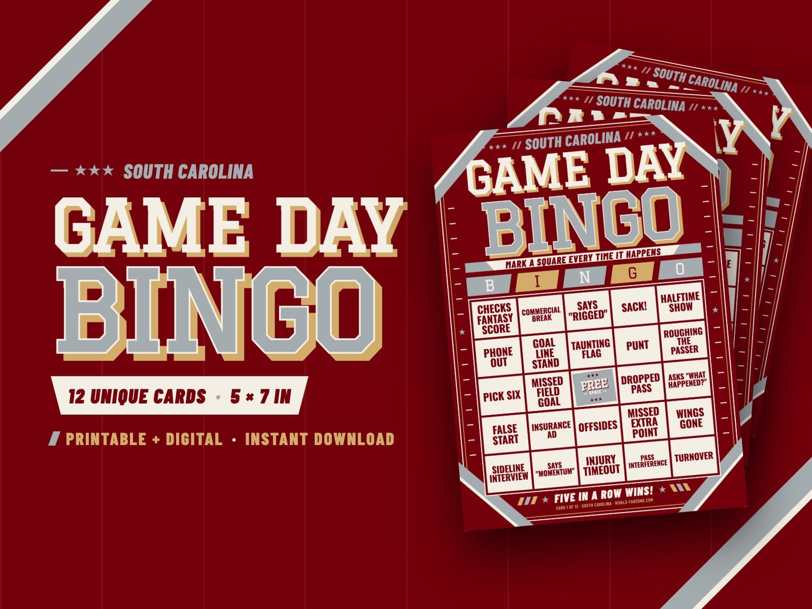 South Carolina Football Bingo – 12 Card Pack — preview 1