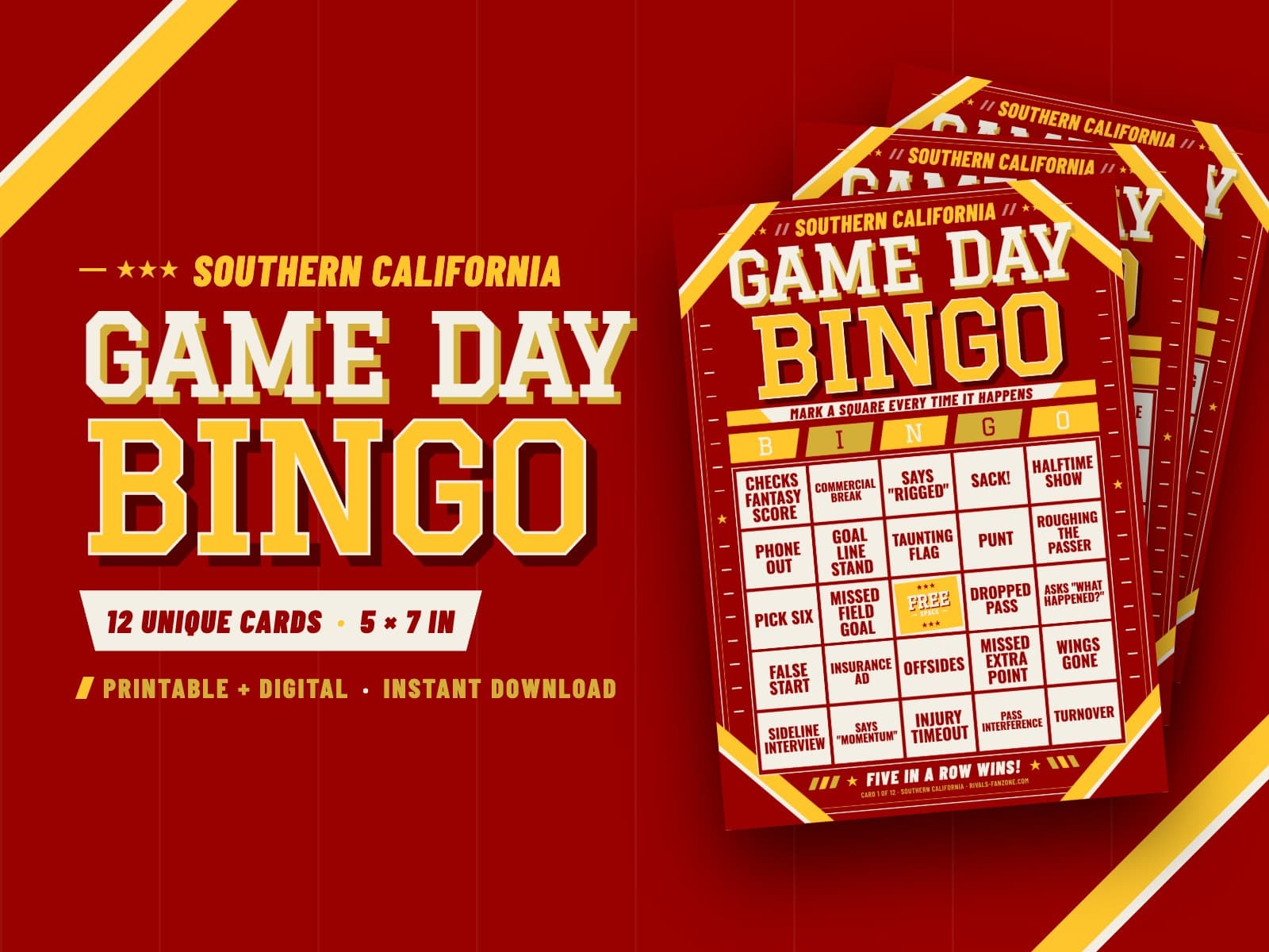 Southern California Football Bingo – 12 Card Pack — preview 1