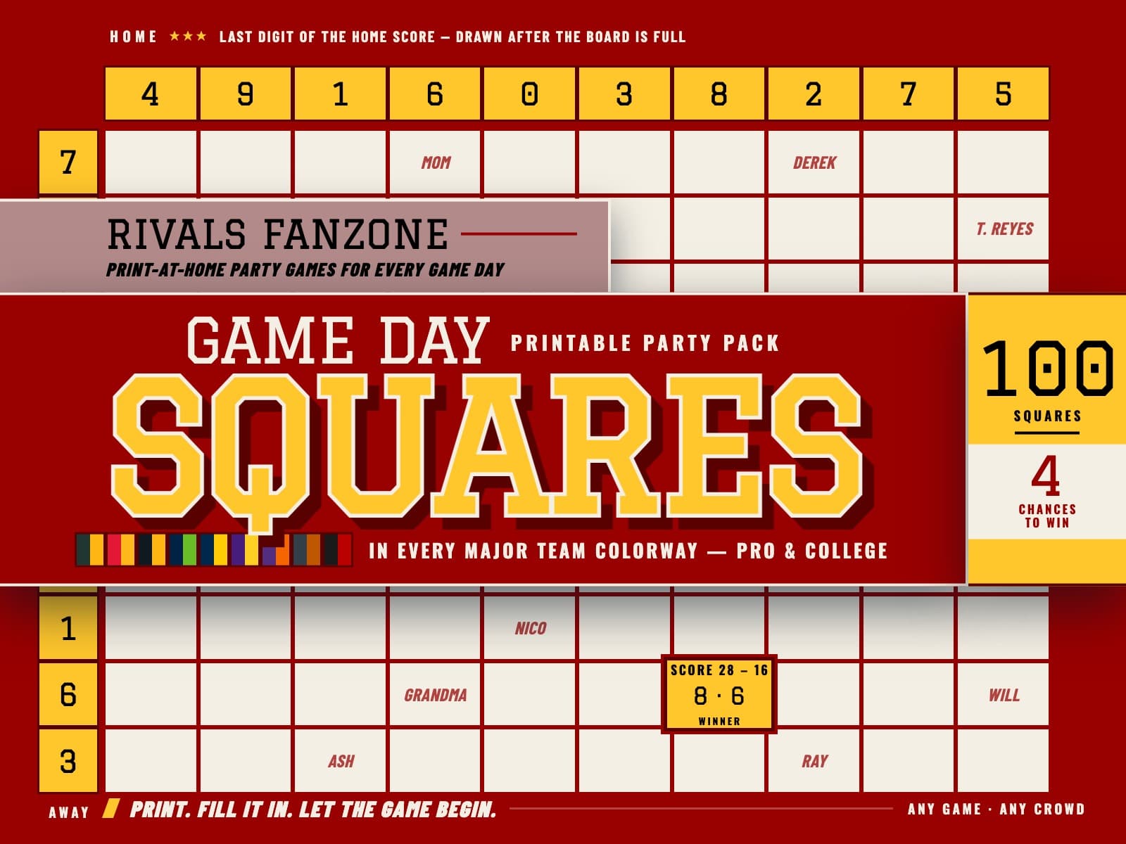 Southern California Football Squares — preview 1