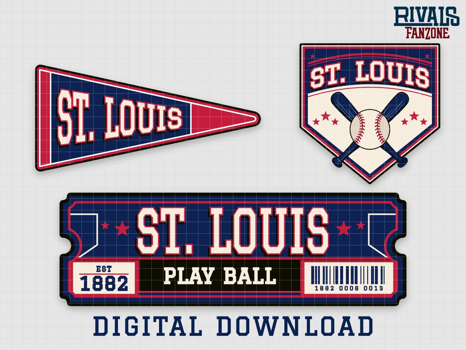 St. Louis Baseball Pennant, Ticket & Home Plate Sign SVG – Cricut Cut Files — preview 1
