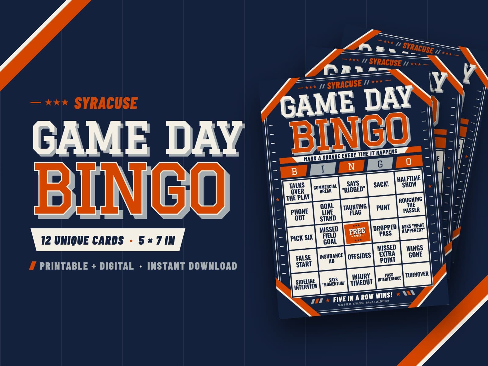 Syracuse Football Bingo – 12 Card Pack — preview 1