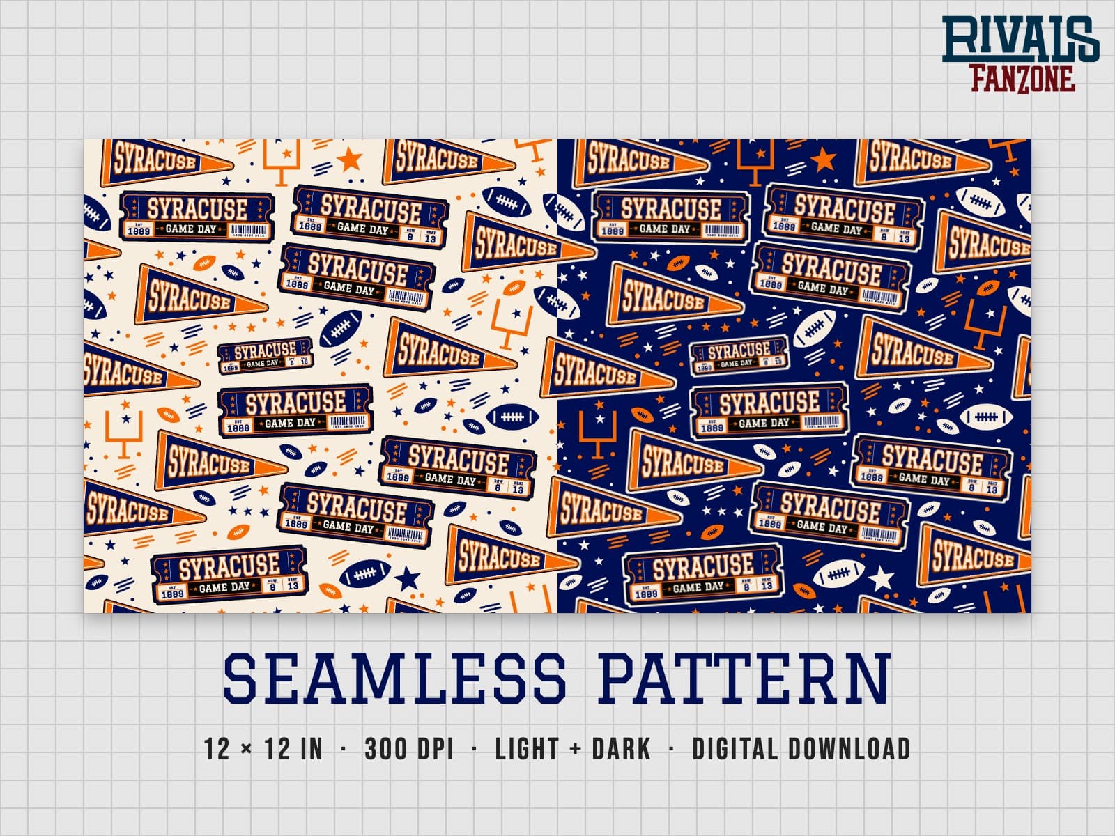 Syracuse Football Seamless Pattern – 12x12 Digital Paper, Light & Dark — preview 1