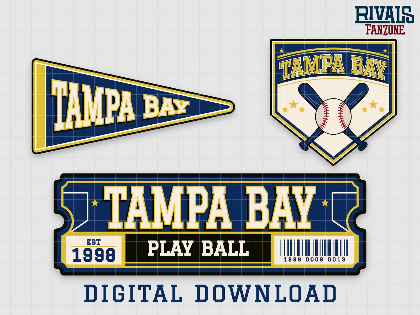 Tampa Bay Baseball Pennant, Ticket & Home Plate Sign SVG – Cricut Cut Files — preview 1