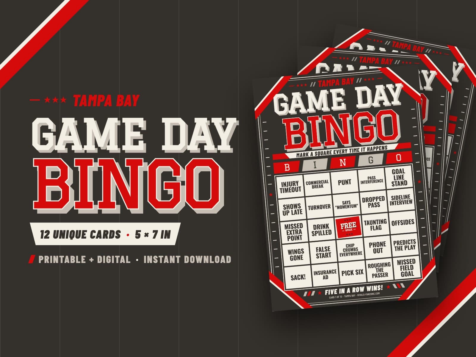 Tampa Bay Football Bingo – 12 Card Pack — preview 1
