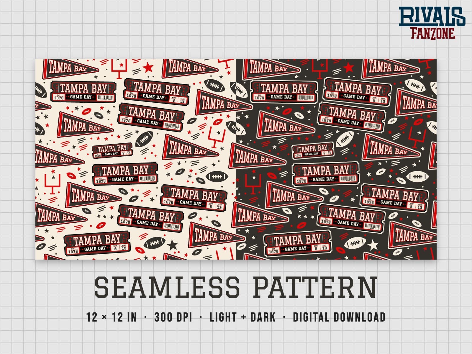 Tampa Bay Football Seamless Pattern – 12x12 Digital Paper, Light & Dark — preview 1