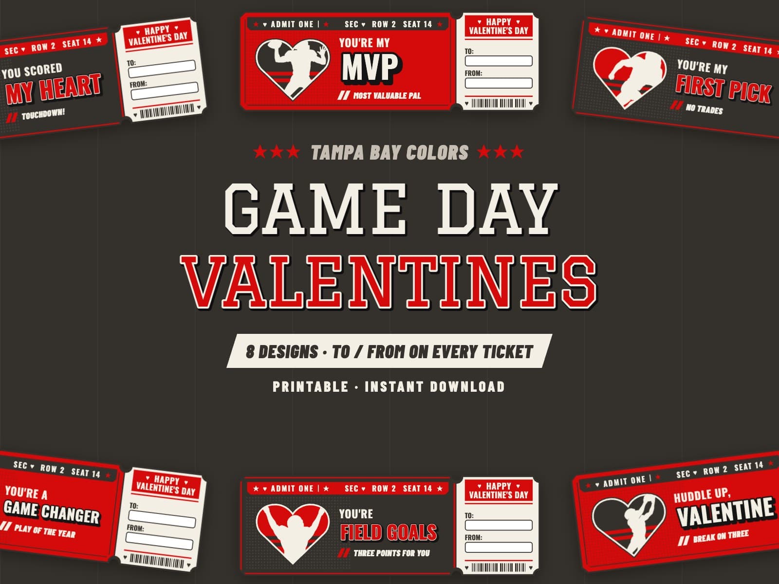 Tampa Bay Game Day Valentines – 8 Ticket Designs — preview 1