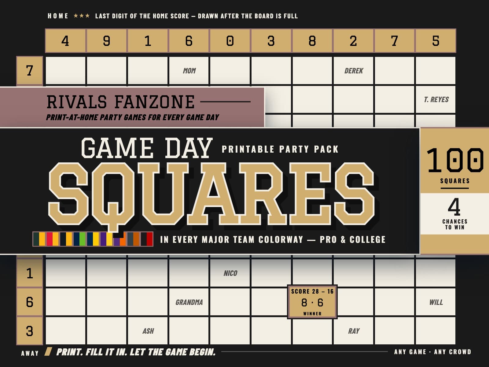 Tennessee Football Squares (Black & Gold) — preview 1