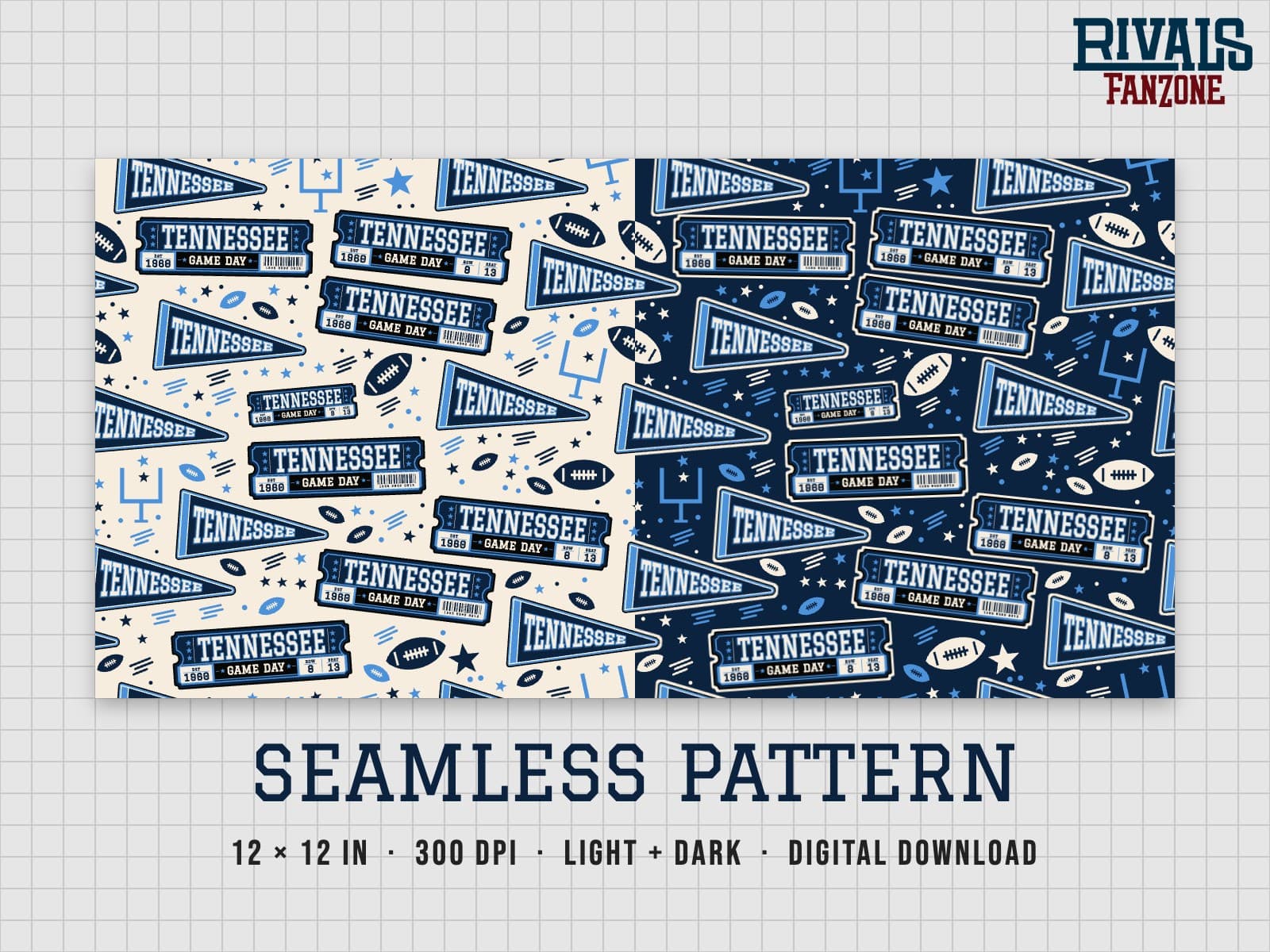 Tennessee Football Seamless Pattern – 12x12 Digital Paper, Light & Dark — preview 1