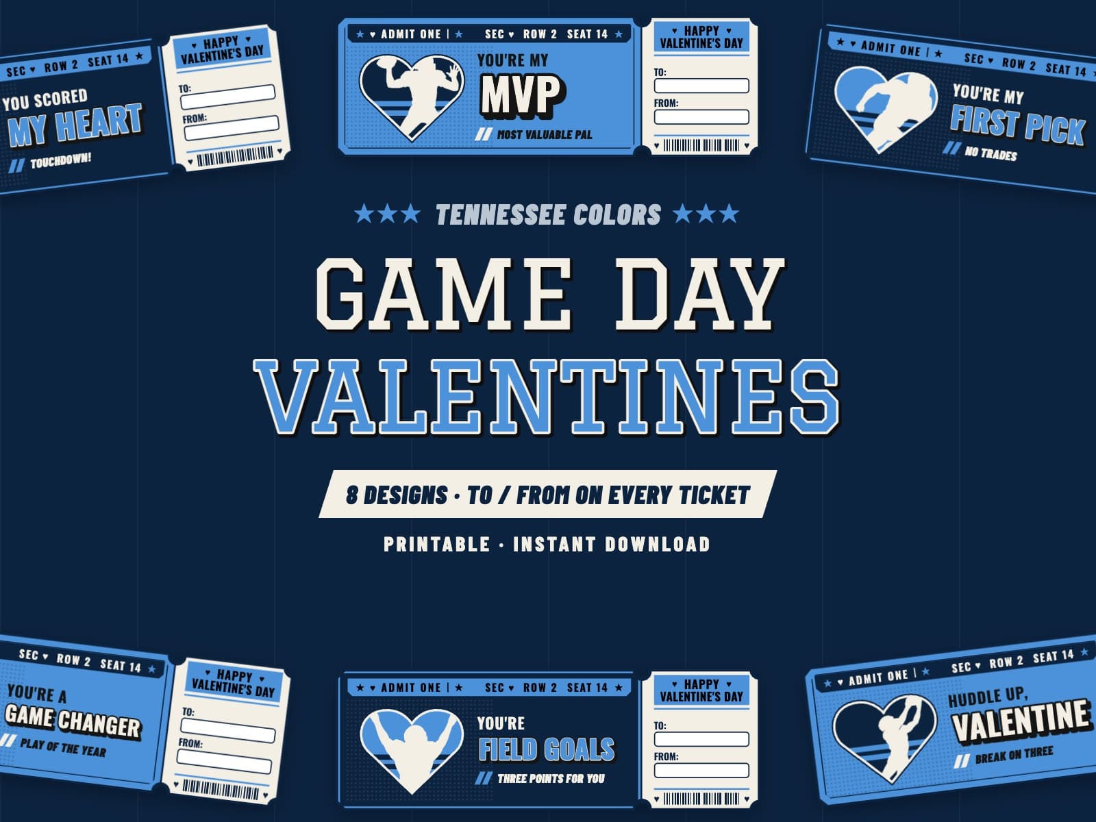 Tennessee Game Day Valentines – 8 Ticket Designs — preview 1