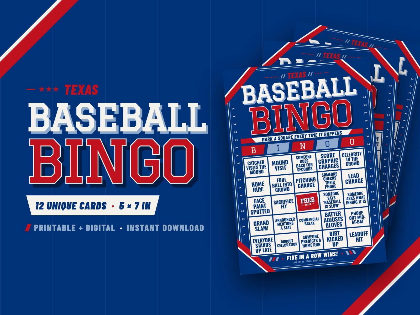 Texas Baseball Bingo – 12 Card Pack — preview 1