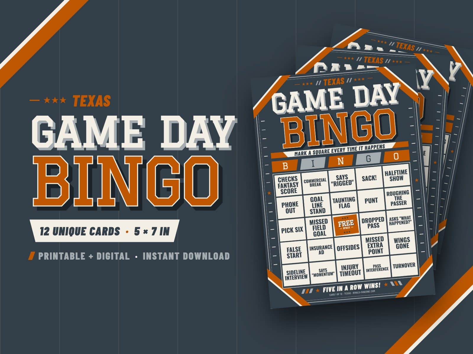 Texas Football Bingo – 12 Card Pack — preview 1
