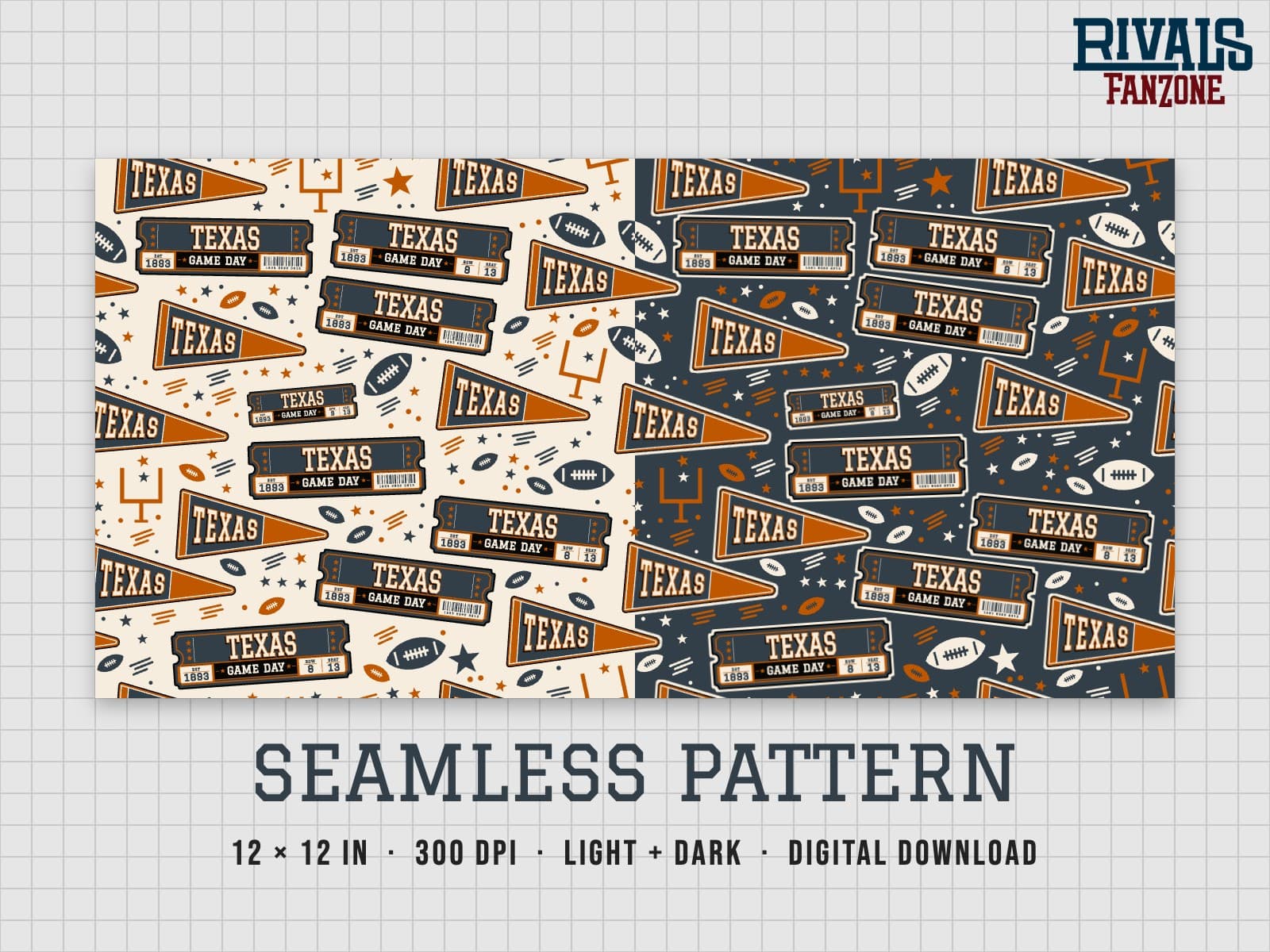 Texas Football Seamless Pattern – 12x12 Digital Paper, Light & Dark — preview 1
