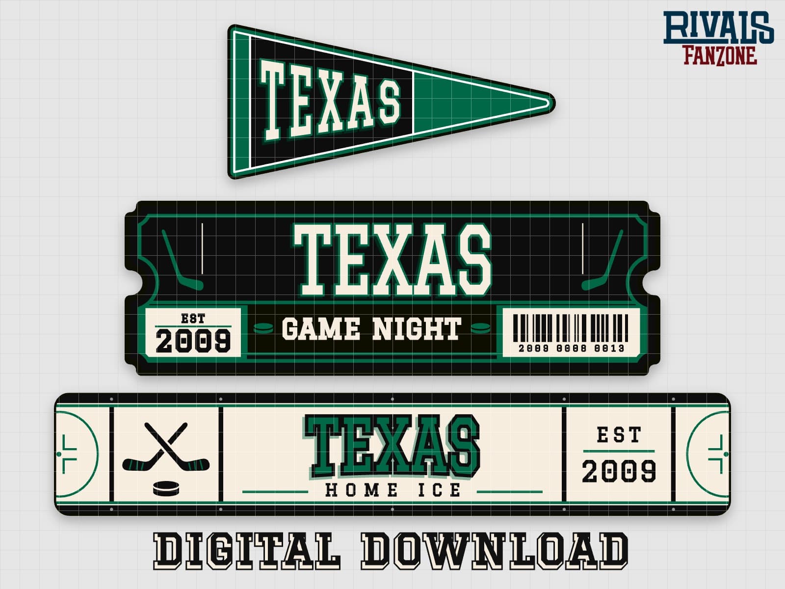 Texas Farm Team Hockey Pennant, Ticket & Rink Sign SVG – Cricut Cut Files — preview 1