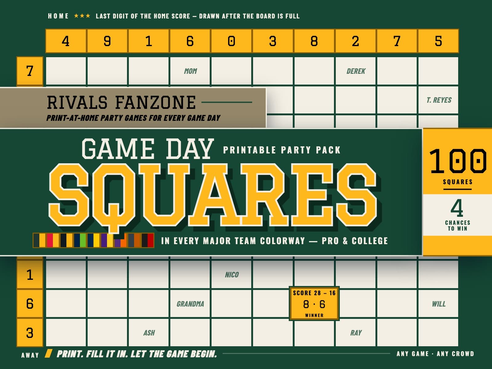 Texas Football Squares (Green & Gold) — preview 1