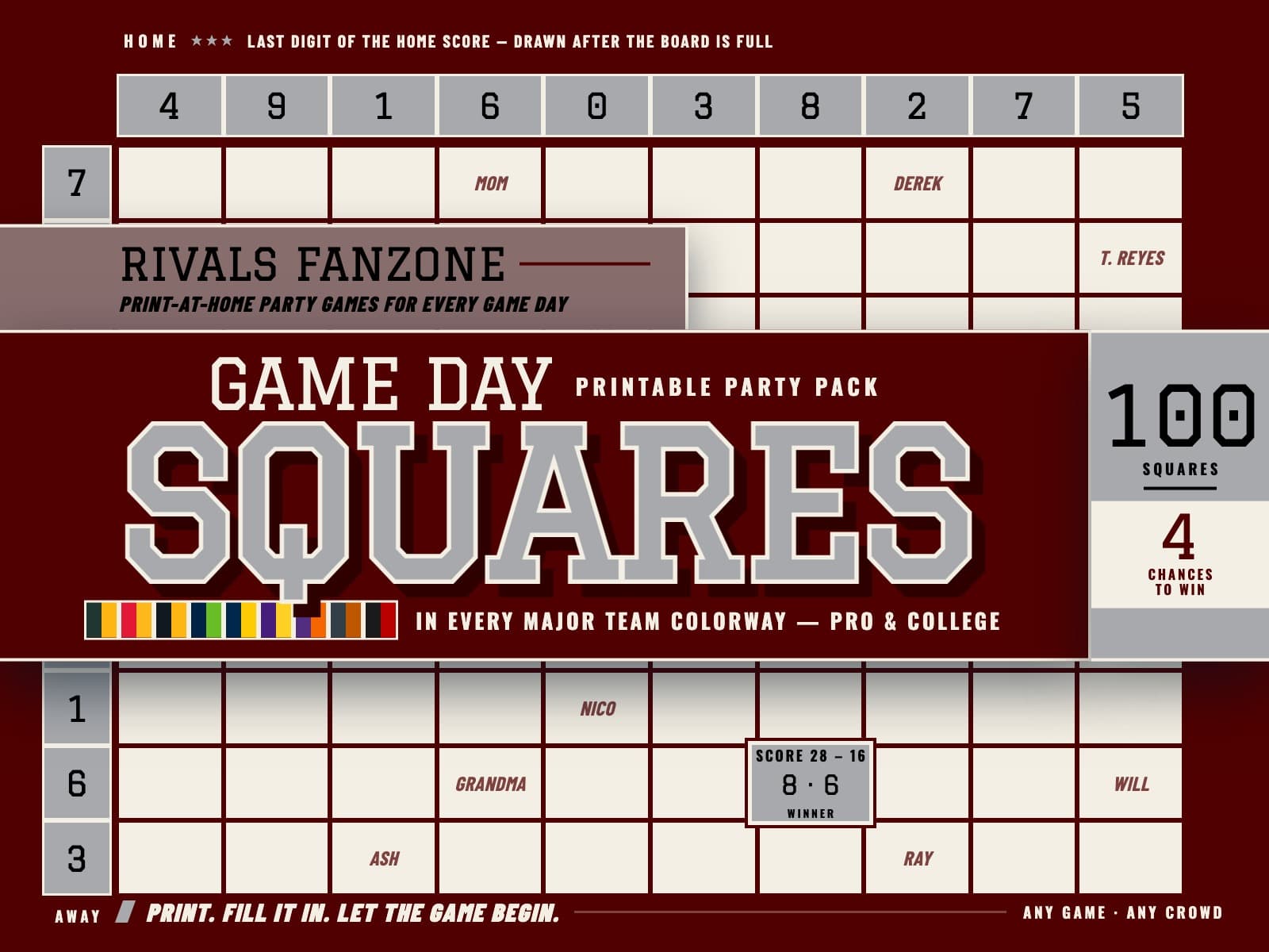 Texas Football Squares (Maroon & White) — preview 1