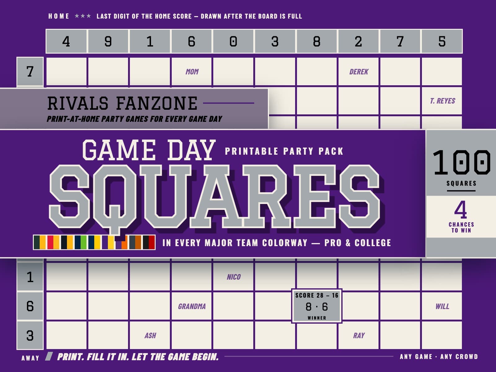 Texas Football Squares (Purple & Silver) — preview 1