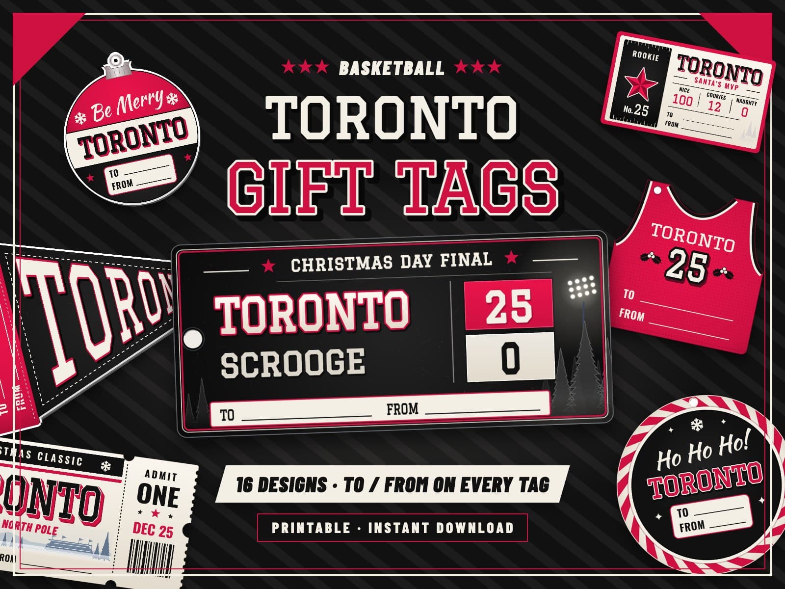 Toronto Basketball Game Day Gift Tags – 16 Printable Designs — preview 1