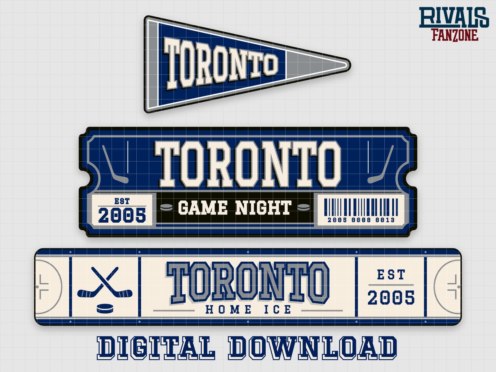 Toronto Farm Team Hockey Pennant, Ticket & Rink Sign SVG (Blue & Silver) – Cricut Cut Files — preview 1