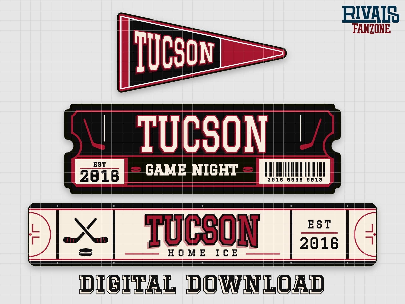 Tucson Farm Team Hockey Pennant, Ticket & Rink Sign SVG – Cricut Cut Files — preview 1