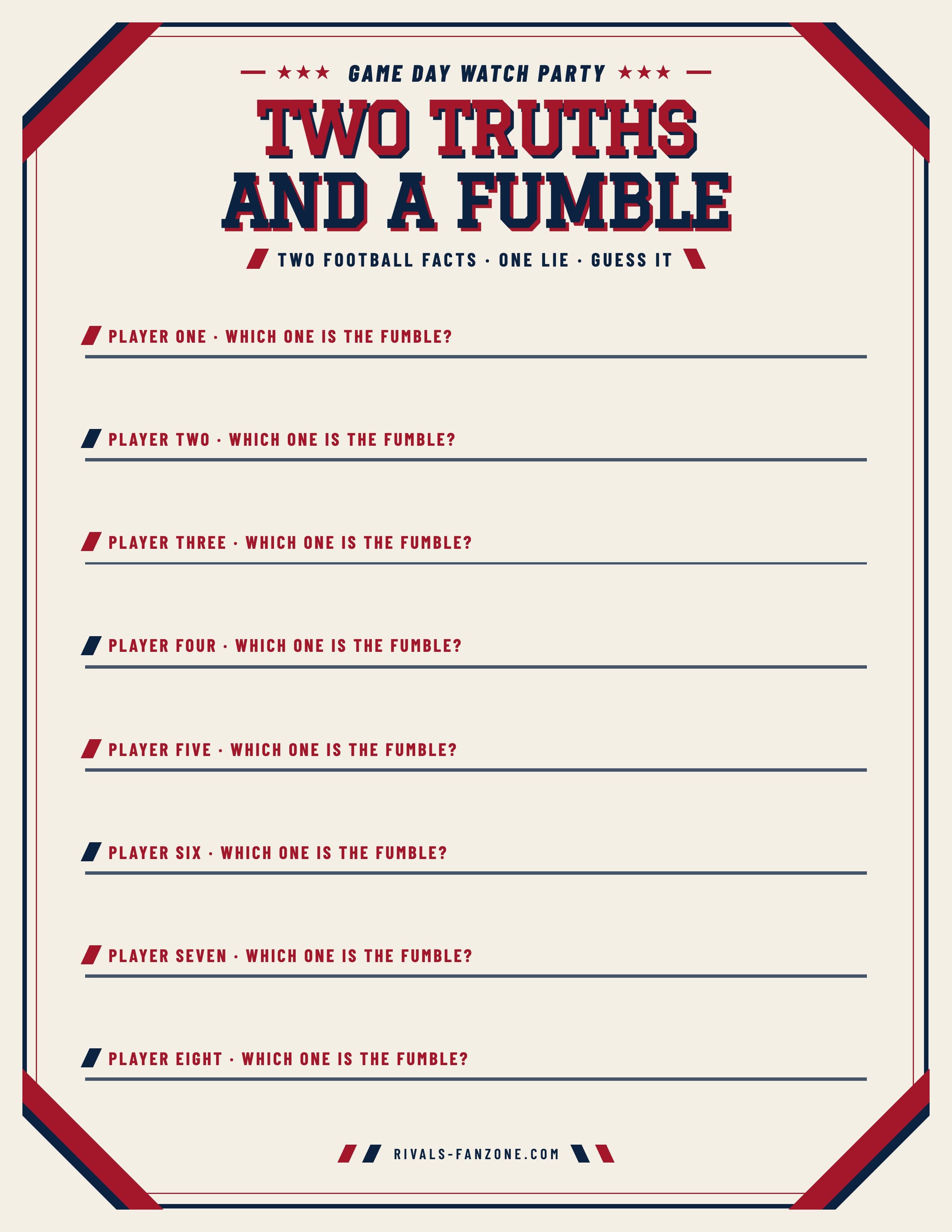 Two Truths and a Fumble – Printable Bluffing Game