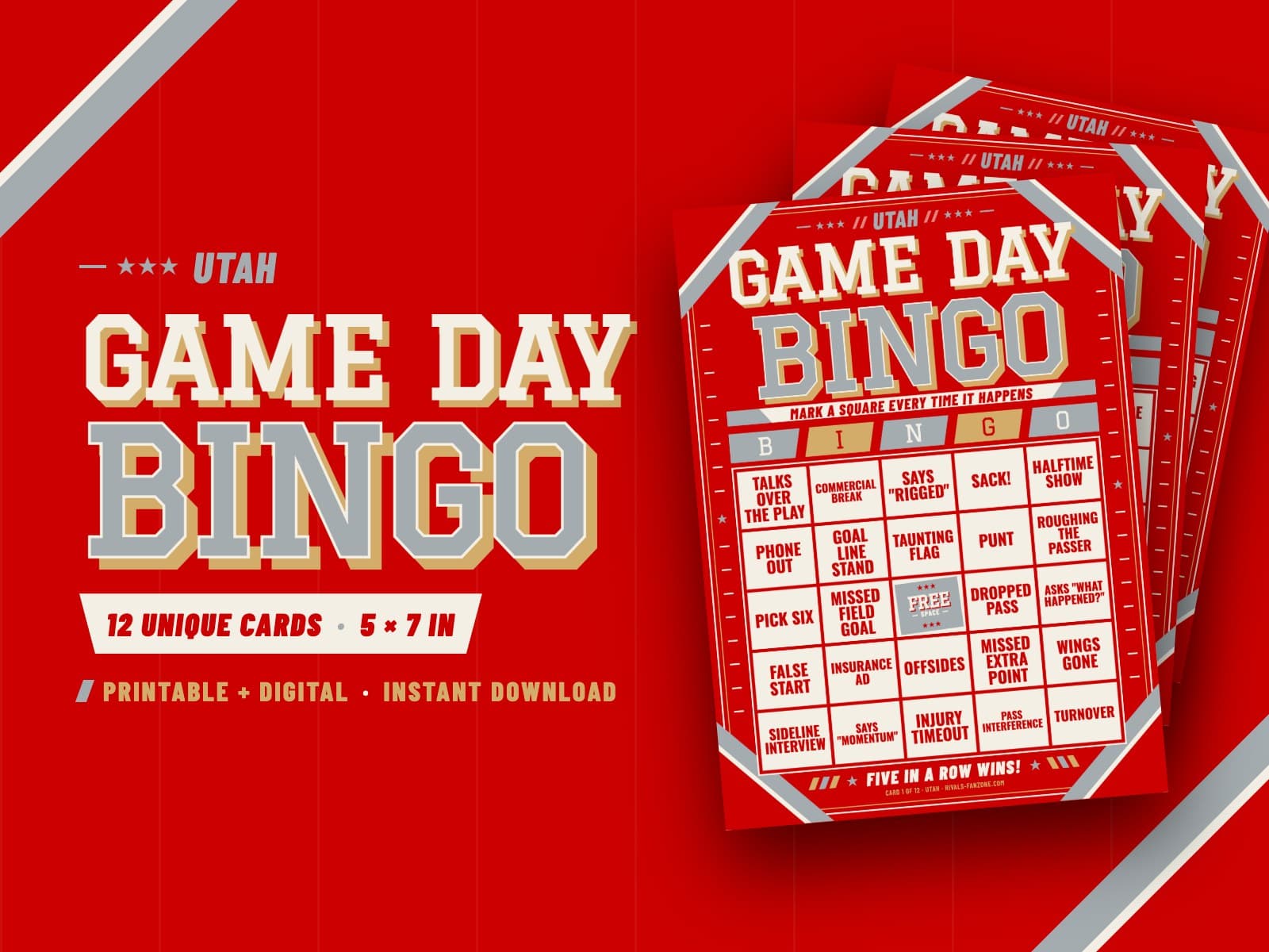 Utah Football Bingo – 12 Card Pack — preview 1