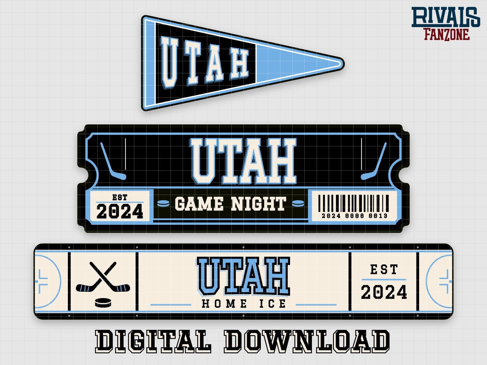 Utah Hockey Pennant, Ticket & Rink Sign SVG – Cricut Cut Files — preview 1