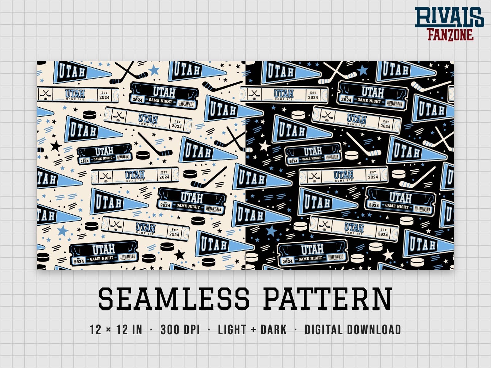 Utah Hockey Seamless Pattern – 12x12 Digital Paper, Light & Dark — preview 1