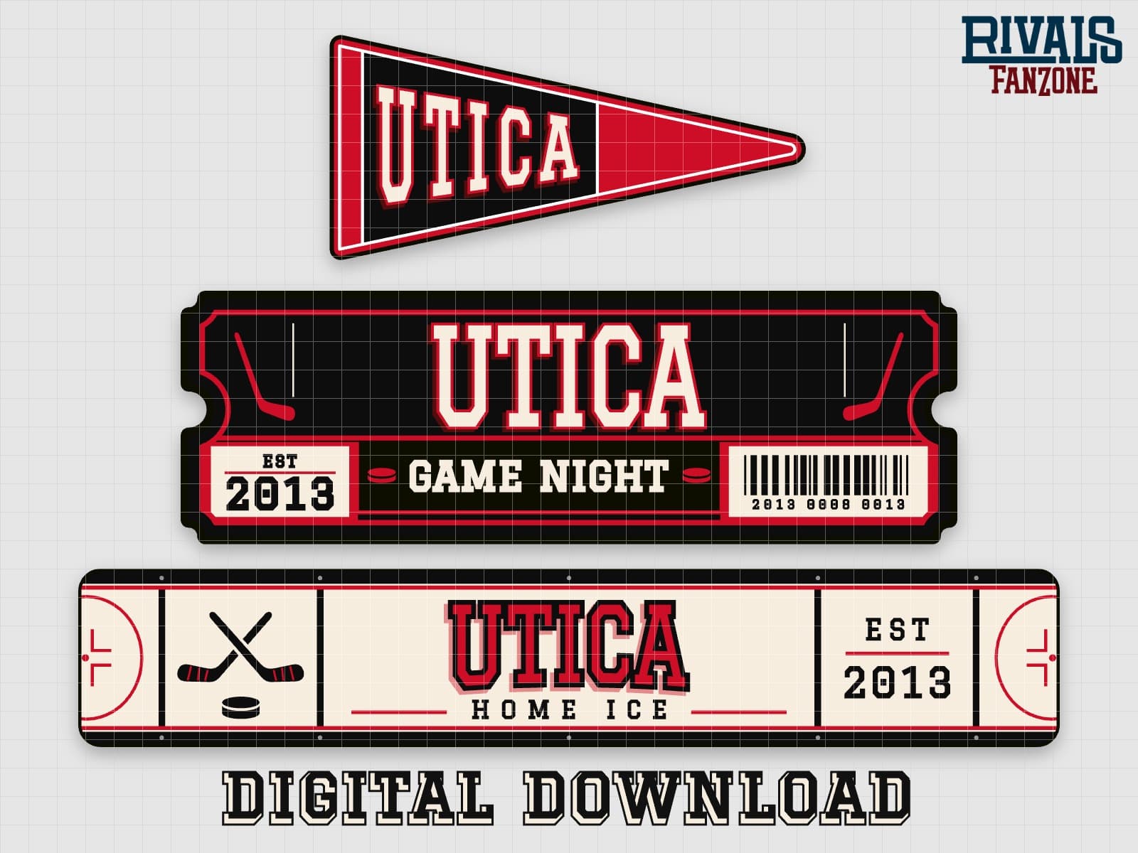Utica Farm Team Hockey Pennant, Ticket & Rink Sign SVG – Cricut Cut Files — preview 1