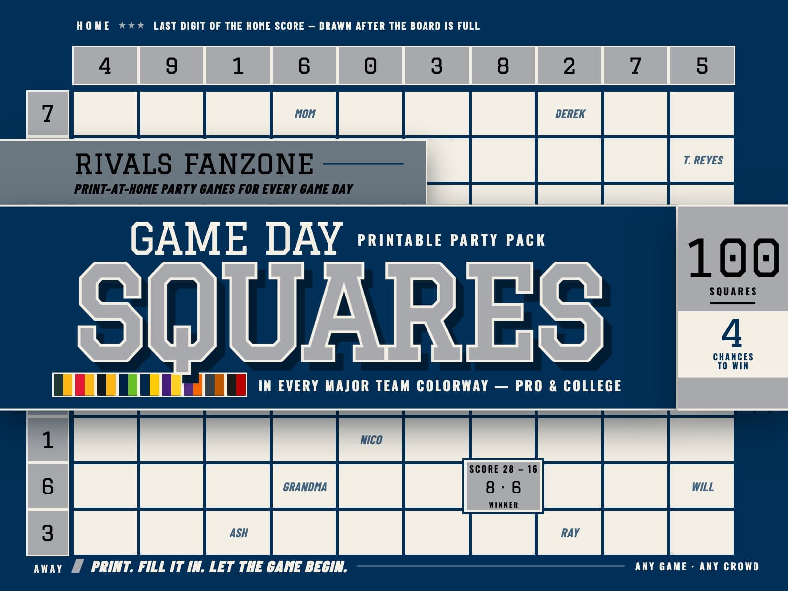 Virginia Football Squares (Blue) — preview 1