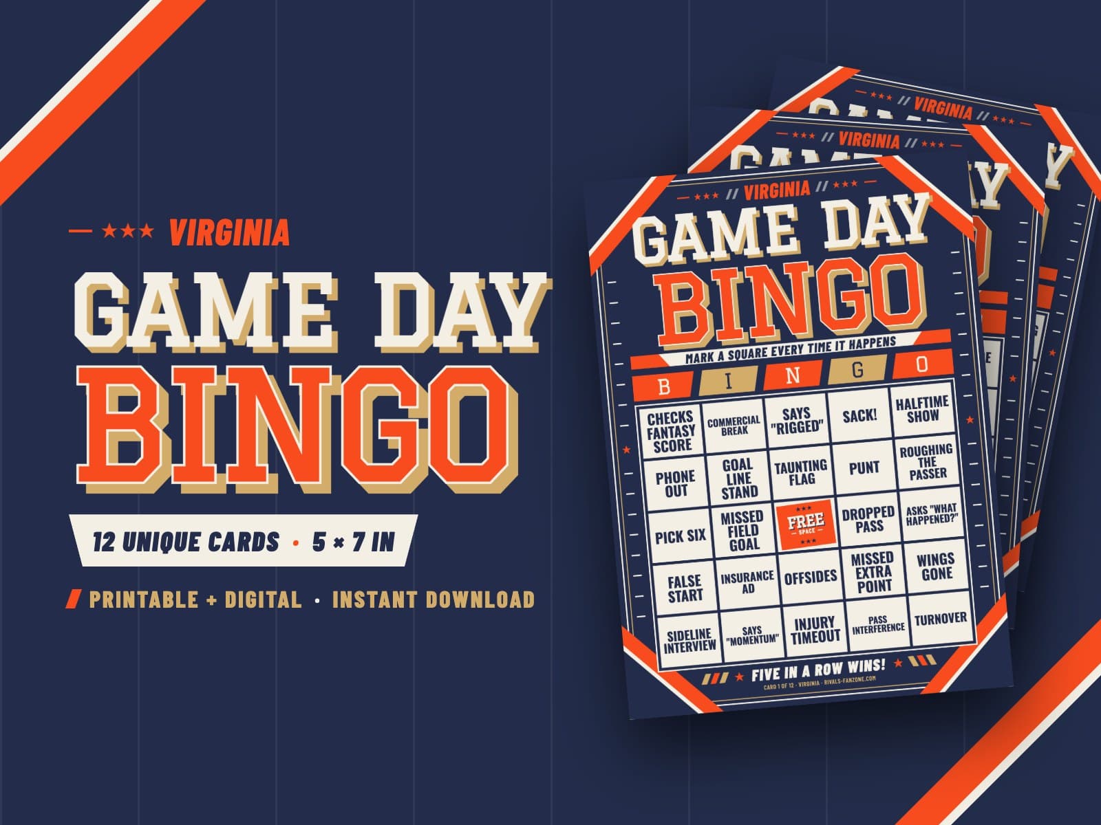 Virginia Football Bingo – 12 Card Pack — preview 1