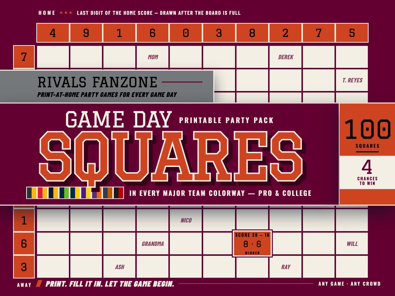Virginia Football Squares (Maroon & Orange) — preview 1