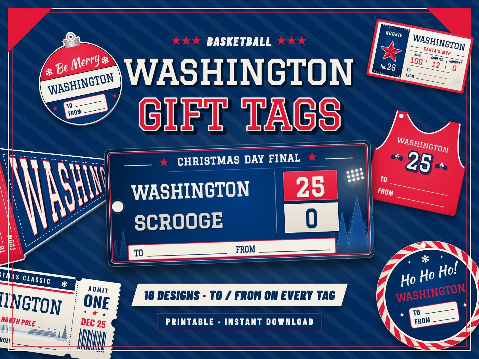 Washington Basketball Game Day Gift Tags – 16 Printable Designs — preview 1