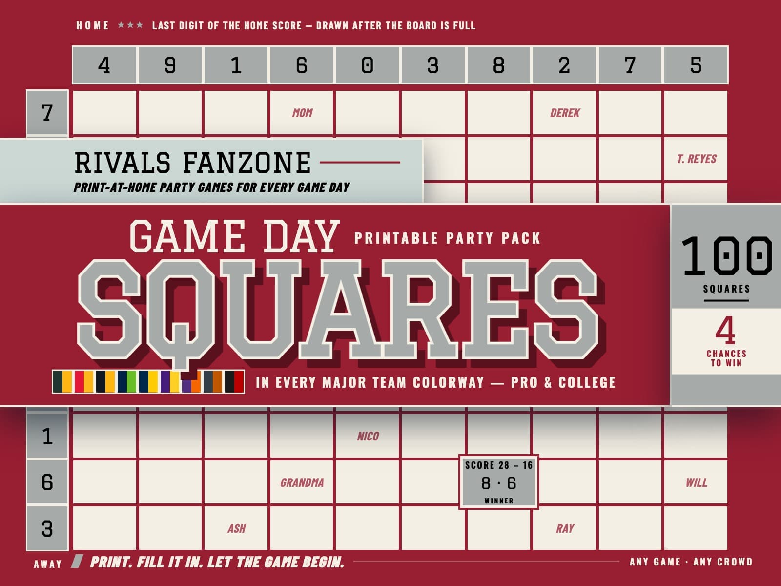 Washington Football Squares (Crimson & Gray) — preview 1