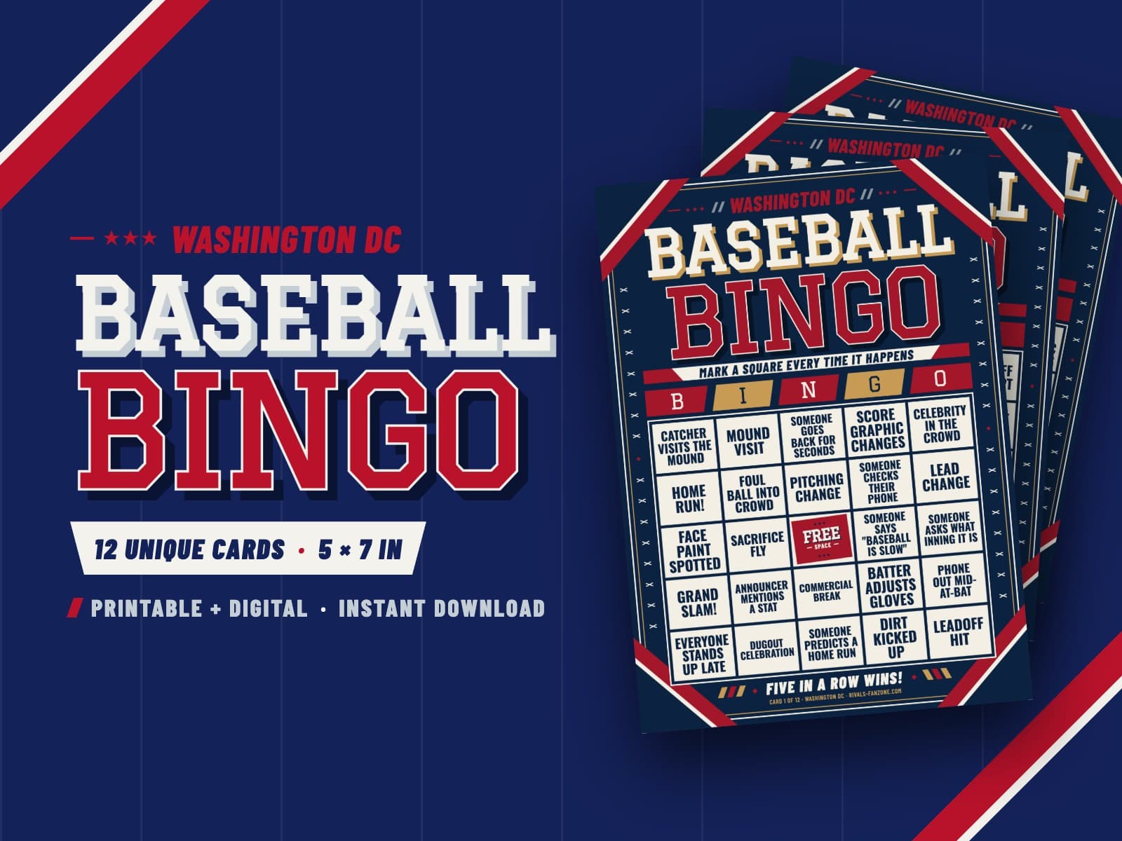 Washington DC Baseball Bingo – 12 Card Pack — preview 1