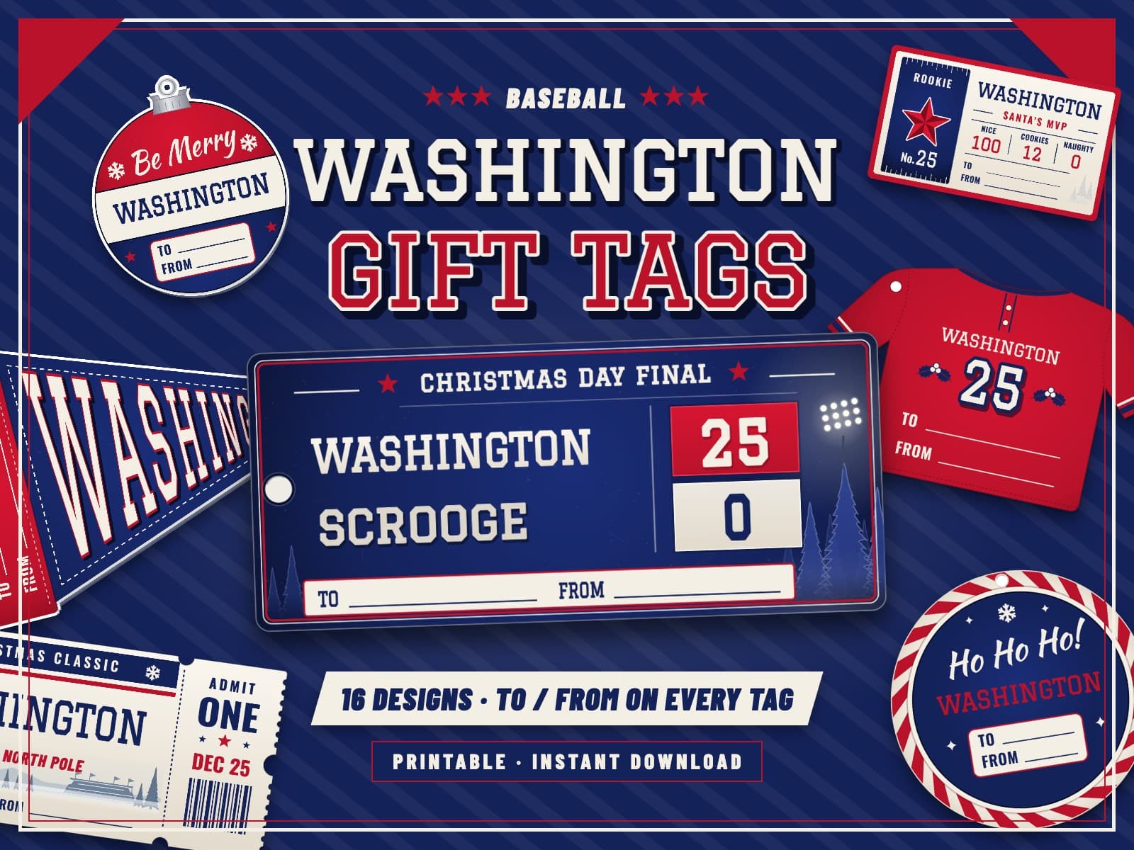 Washington DC Baseball Game Day Gift Tags – 16 Printable Designs — preview 1
