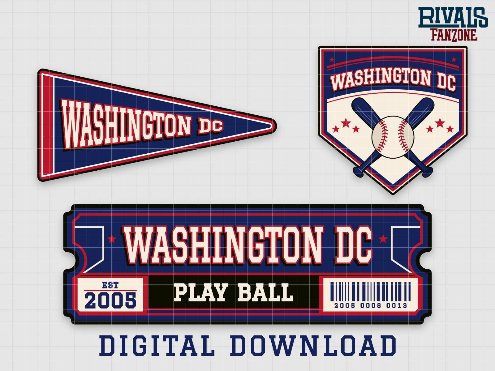 Washington DC Baseball Pennant, Ticket & Home Plate Sign SVG – Cricut Cut Files — preview 1