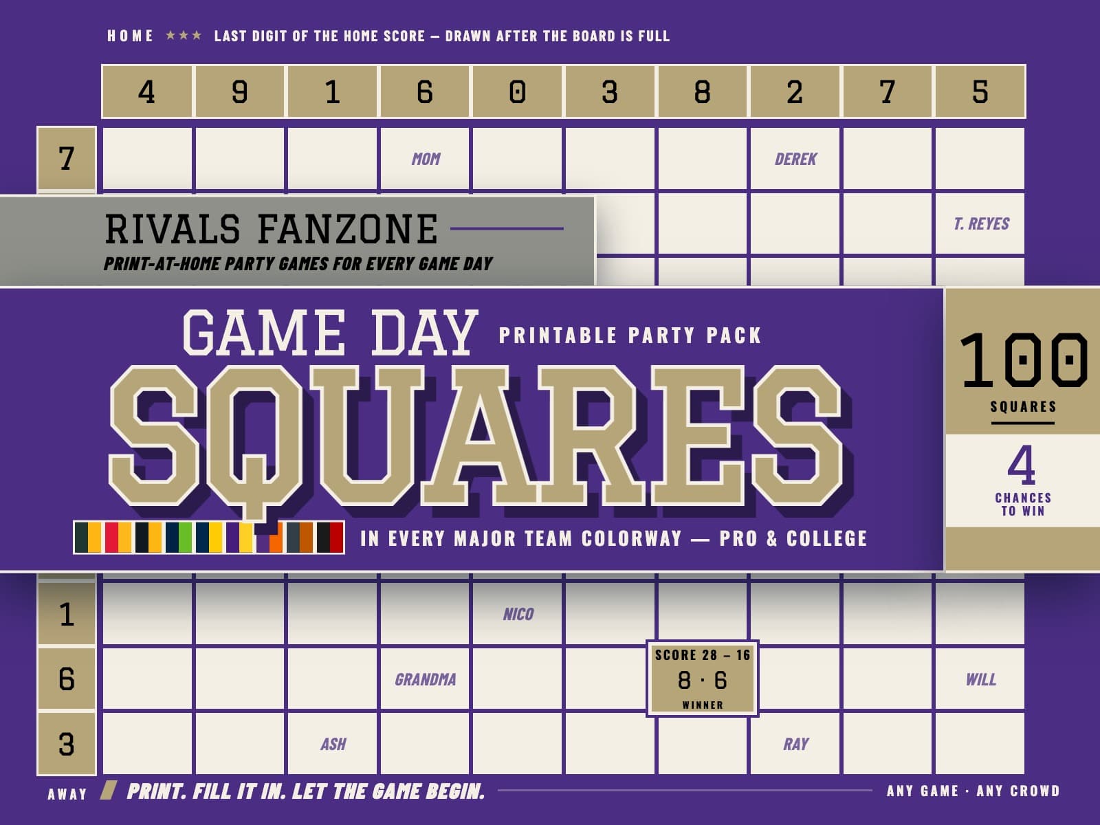 Washington College Football Squares (Purple & Gold) — preview 1