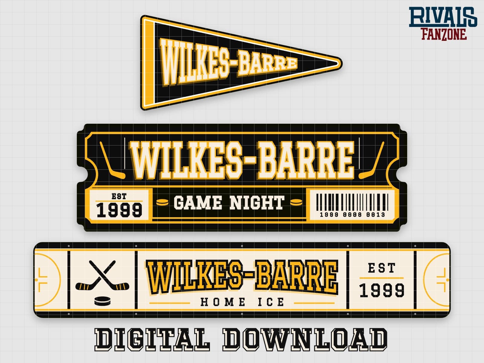 Wilkes-Barre Farm Team Hockey Pennant, Ticket & Rink Sign SVG – Cricut Cut Files — preview 1