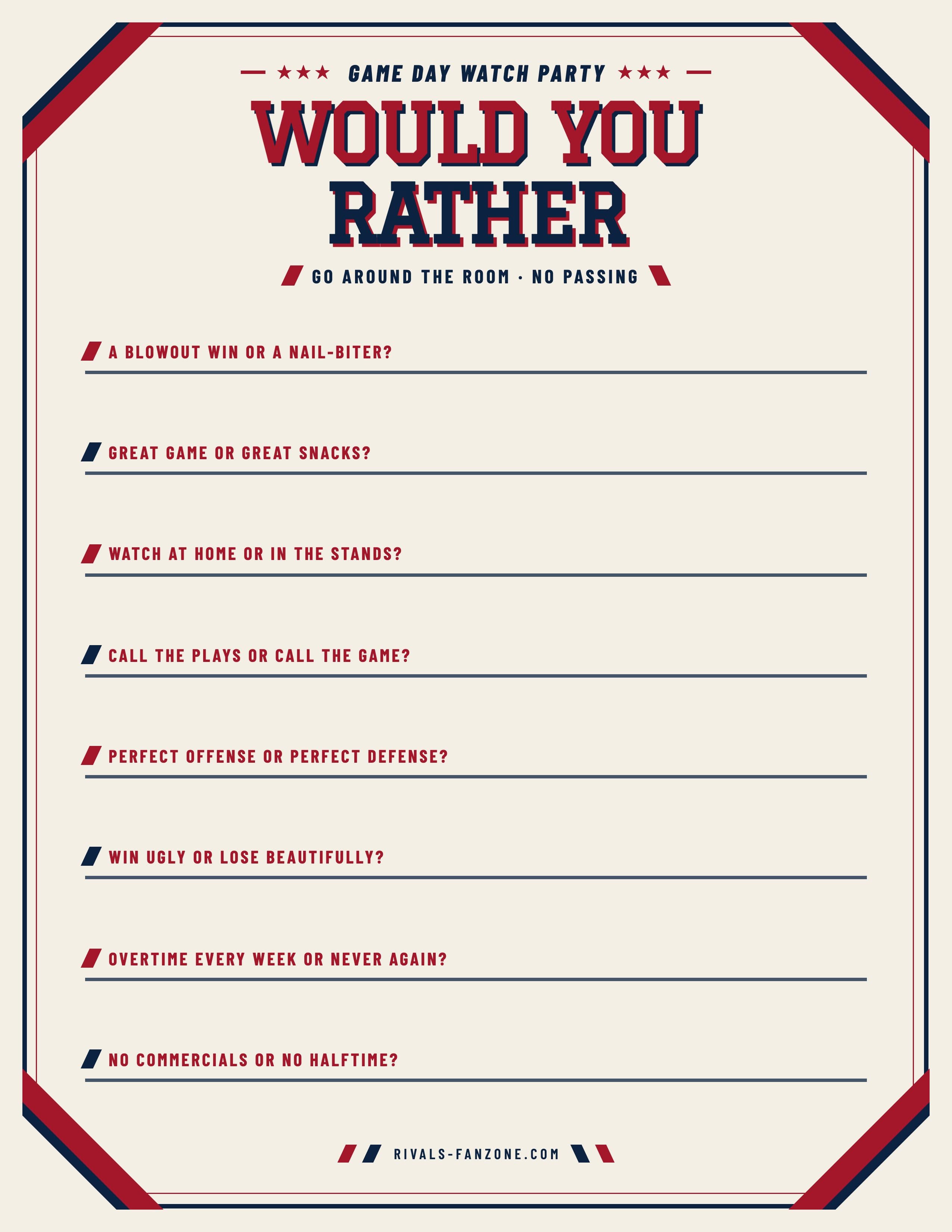 Would You Rather – Printable Football Conversation Game